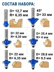 Набор фрез ПРАКТИКА по дереву 12 шт (хвостовик 8 мм) (918-671)