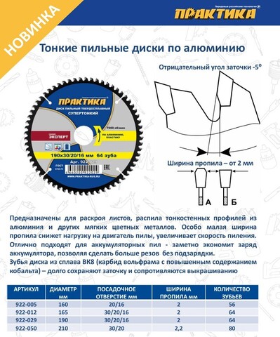 Диск пильный твердосплавный по алюминию ПРАКТИКА 210 х 30\20 мм, ТОНКИЙ, 80 зубьев (922-050)