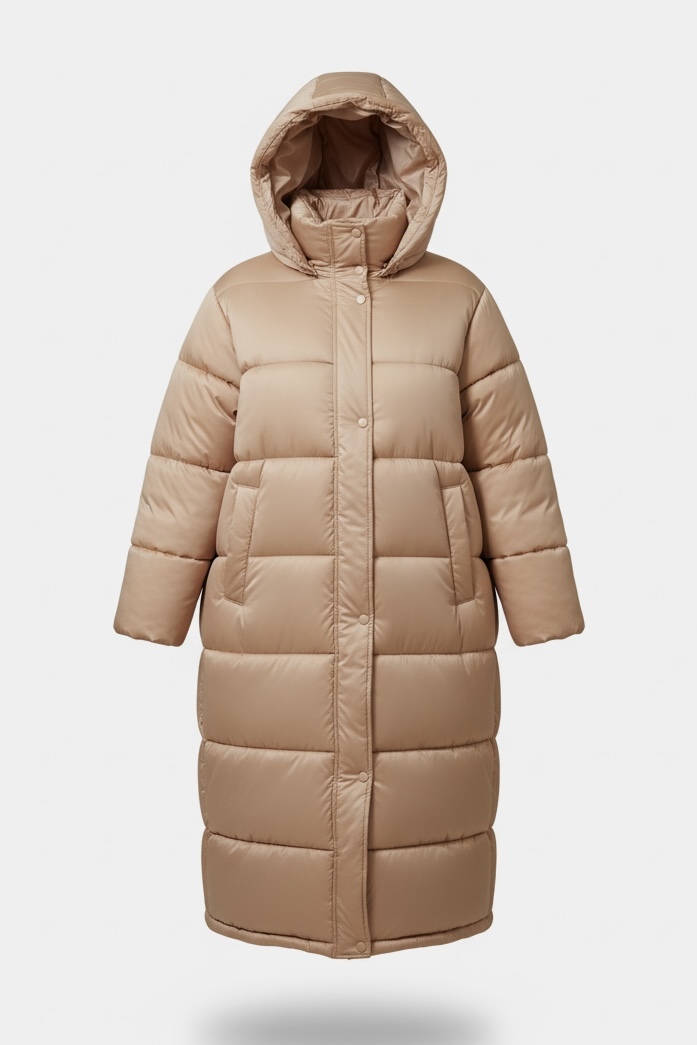 Пуховик длинный стеганый, золотой