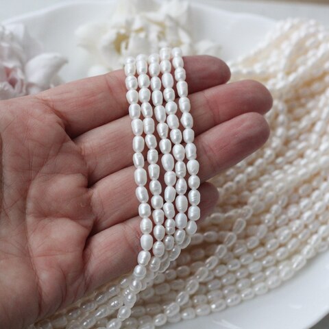 Жемчуг натуральный речной, рис, 5-6,5 мм, 1 нить, Ж020