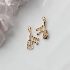 Подвеска Гитара и ноты с фианитами 19*12 мм, позолота, П569