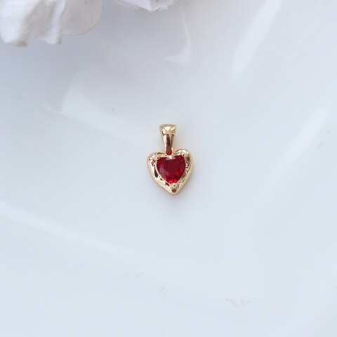 Подвеска Сердце с рубиново-красным фианитом, 12*8 мм, позолота, П291