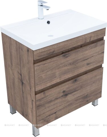 Aquanet 344142 Тумба Нота new 75 напольная 2ящ. цв.дуб веллингтон табак (344142)