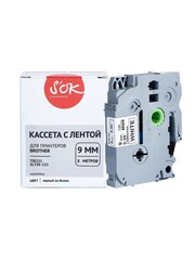 Кассета с лентой S'OK by Sakura Printing TZE221 для Brother P-Touch, черный на белом, 9мм, 8м, наклейка