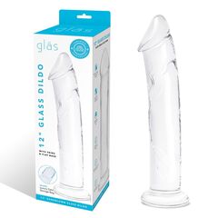 Большой стеклянный стимулятор 12’’ Glass Dildo With Veins & Flat Base - 28 см. - 