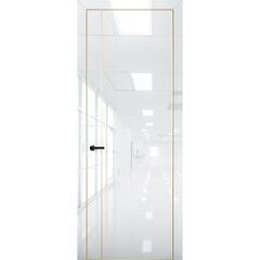 Купить Межкомнатная дверь глянец Pt 10 Платина crystall white алюминиевая кромка Al Gold Edition глухая