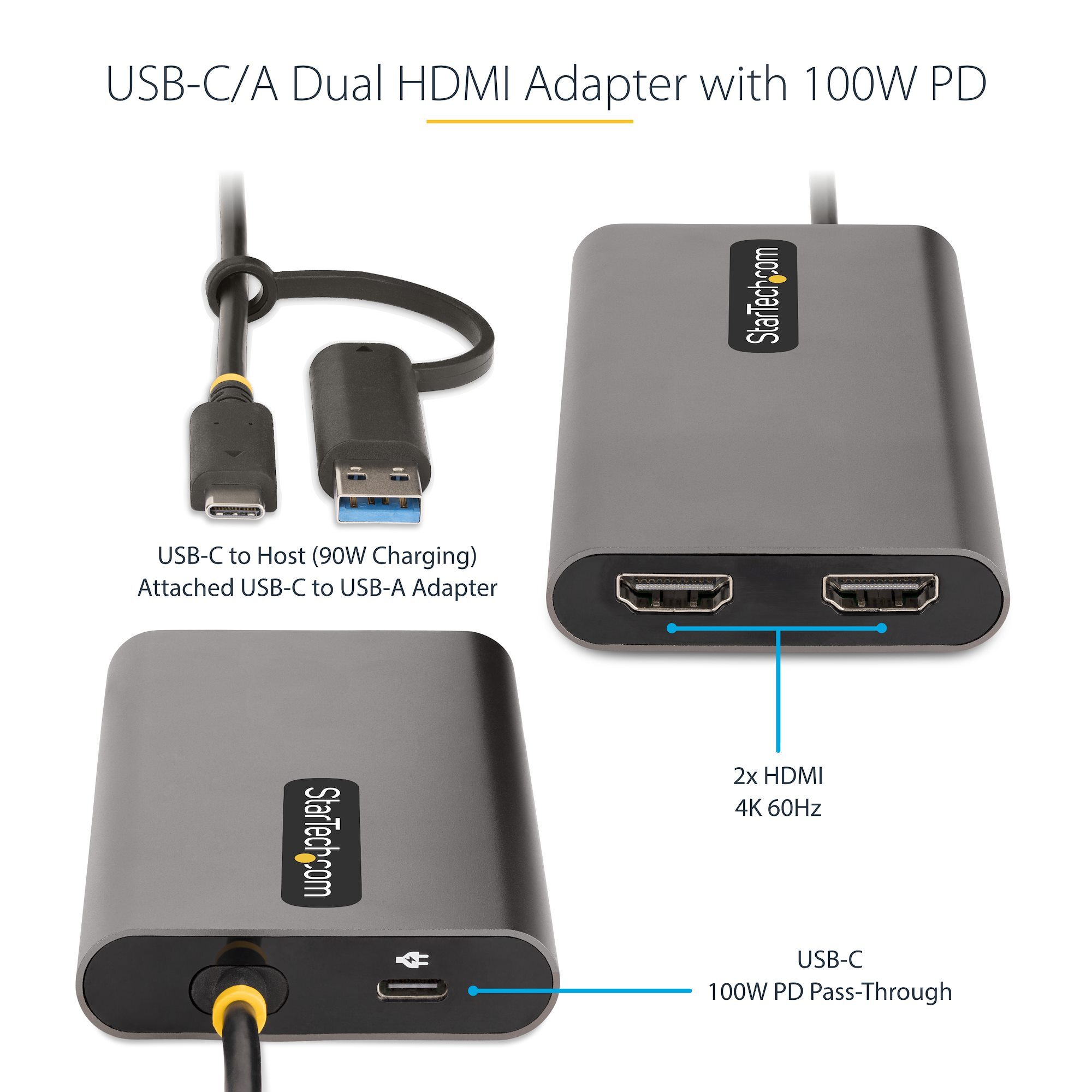 Купить Адаптер StarTech USB-C to Dual-HDMI Adapter с DisplayLink - по  выгодной цене | Нобэл