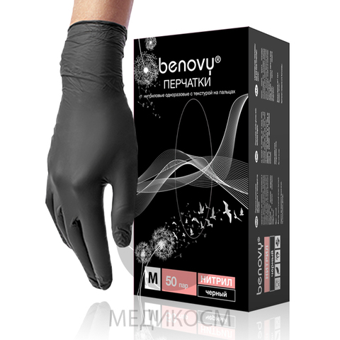 Перчатки BENOVY  черные, L, 50 пар