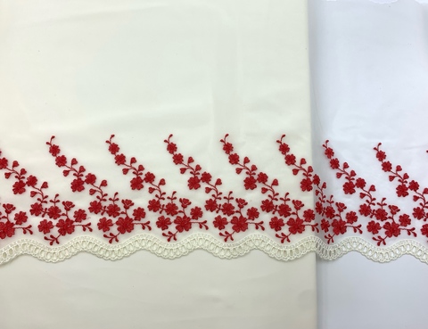 Вышивка на сетке молочная/красная (левая) 23 см, Китай