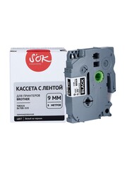 Кассета с лентой S'OK by Sakura Printing TZE325 для Brother, белый на черном, 9мм, 8м, наклейка