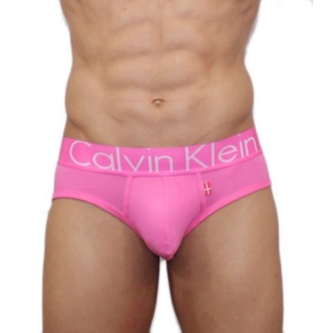 Мужские трусы Calvin Klein брифы розовые с розовой резинкой CK00453