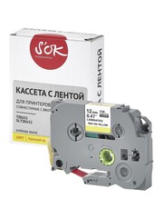 Кассета с лентой S'OK by Sakura Printing TZE632 для Brother,  красный на желтом, 12мм, 8м , наклейка