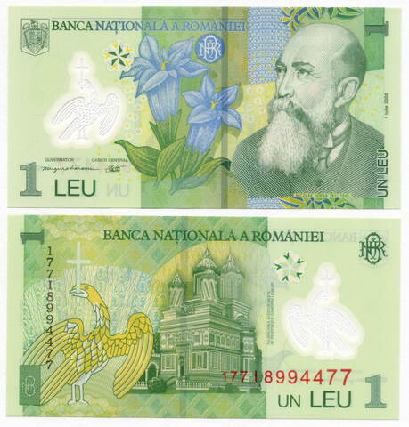 Банкнота Румыния 1 лей 2005 (2017) год 177I8994477. UNC (пластик)