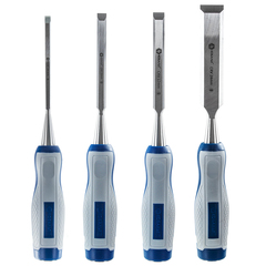 Набор стамесок КОБАЛЬТ плоских: 6, 12, 18, 24 х 140 мм, CR-V, двухкомпонентная рукоятка, точильн. камень (4 шт.) кейс (Арт. 245-695)