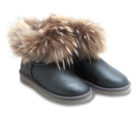 UGG Fox Fur Mini Metallic Grey