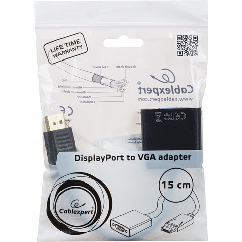 Переходник DisplayPort - VGA, М/F, 0.15 м, v1.1a, Cablexpert, A-DPM-VGAF-02