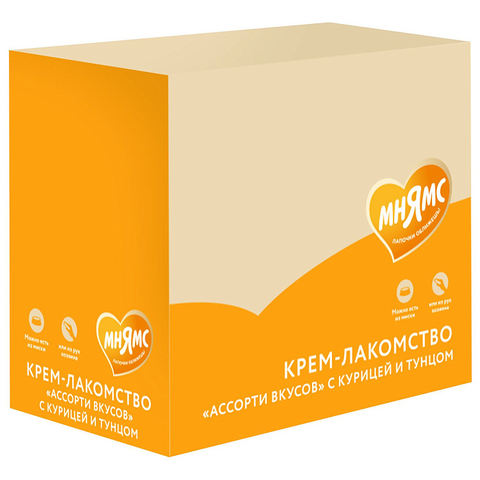 Крем-лакомство Мнямс для кошек и котят с 4 месяцев "Ассорти вкусов" с курицей и тунцом 15 г х 60 шт.