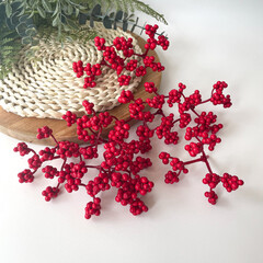 №2 Ягоды бузины зонтиком, цвет КРАСНАЯ, пучок 6 см, набор 10 шт.