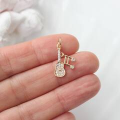 Подвеска Гитара и ноты с фианитами 19*12 мм, позолота, П569