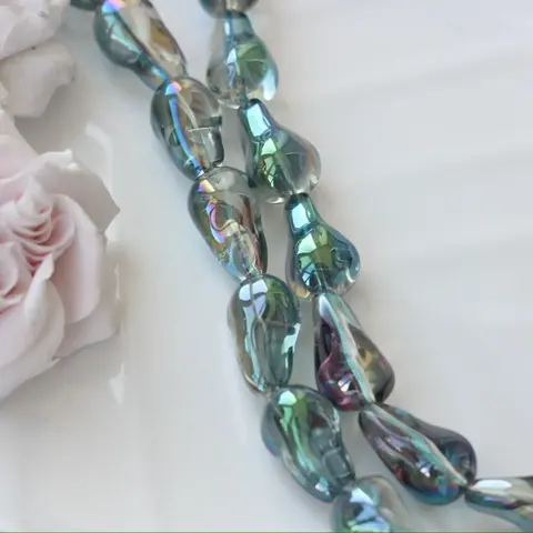 Бусины стеклянные, дымчато-серый с переливами, фриформ 22*13 мм, 1 бусина, МК037