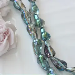 Бусины стеклянные, дымчато-серый с переливами, фриформ 22*13 мм, 1 бусина, МК037