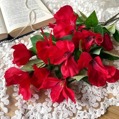 Альстромерия ветка, искусственные цветы, 5 голов+2 бутона, Красная, 1 ветка 50 см, набор 3 ветки