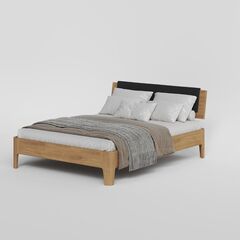 Кровать 120x200, Луго Модерн, массив дуба, мягкое изголовье темное, натуральный