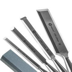 Набор стамесок КОБАЛЬТ плоских: 6, 12, 18, 24 х 140 мм, CR-V, двухкомпонентная рукоятка, точильн. камень (4 шт.) кейс (Арт. 245-695)