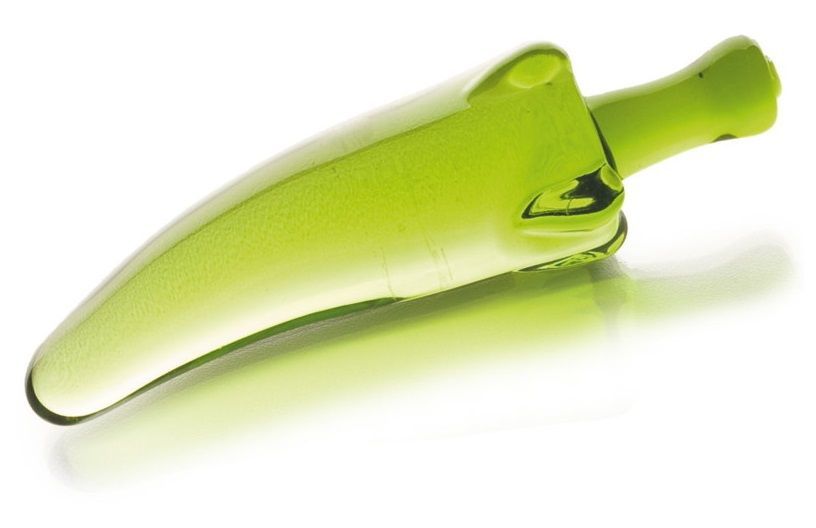 Зелёный анальный стимулятор из стекла в форме перчика - 15,5 см.