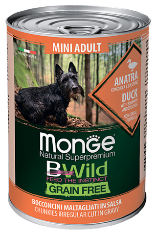 Monge Dog BWild GRAIN FREE Mini консервы из утки с тыквой и кабач. для взр. собак мелких пород 400г