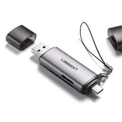 Картридер UGREEN USB-C / USB-A SD + TF Card Reader, серый CM185