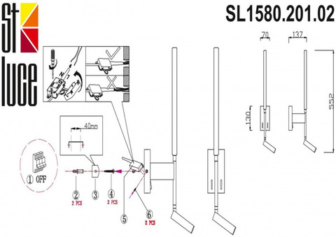Настенный светодиодный светильник ST Luce RALIO SL1580.201.02, 2*6+3W 3200K