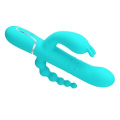Аквамариновый вибратор для тройной стимуляции Cammy - 22,2 см. - 