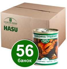 Мясо тушеное (говядина, баранина, конина в ассортименте), 1 коробка (56 банок)