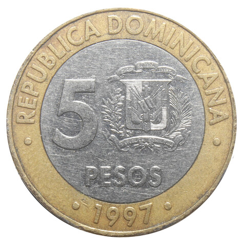 5 песо. Доминикана. 1997 год. XF-AU