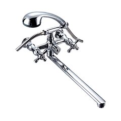 Смеситель для ванны-умывальника ПСМ 159-К/89, металлические маховики Крест, переключатель - керамическая кран-букса