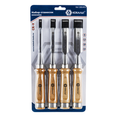 Набор стамесок КОБАЛЬТ плоских: 6, 12, 18, 24 х 140 мм, CR-V, деревянная рукоятка (4 шт.)  (245-879)