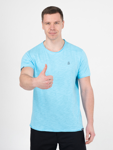 Мужская футболка «Великоросс»  ярко-бирюзового цвета круглый ворот