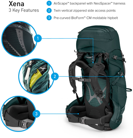 Картинка рюкзак туристический Osprey Xena 70 Canopy Green - 2