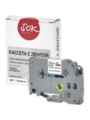 Кассета с лентой S'OK by Sakura Printing TZES231 для Brother,  черный на белом, 12мм, 8м , наклейка