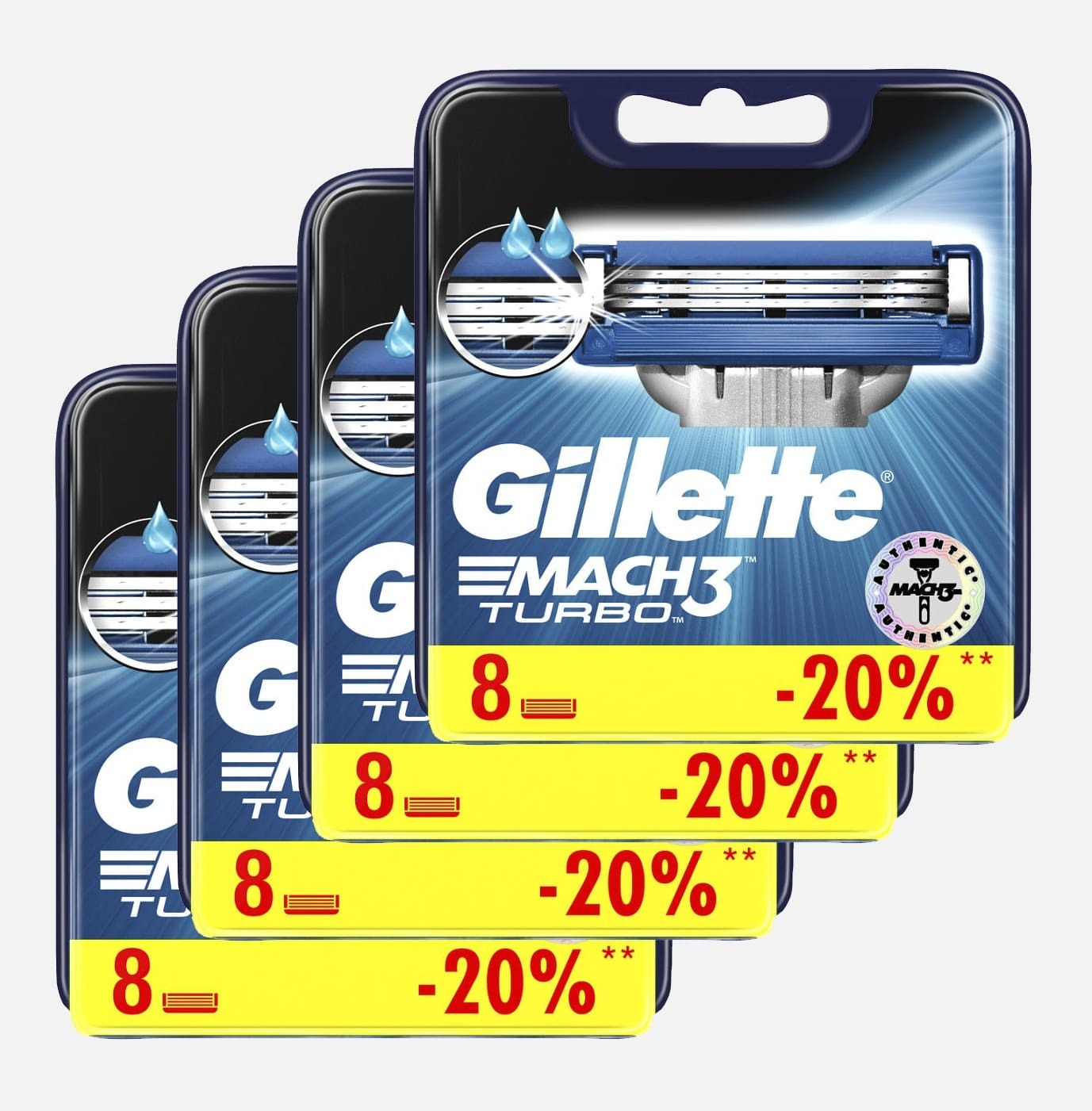 Сменные кассеты для бритья Gillette MACH3 Turbo (32шт). Цена с учетом скидки 9%.