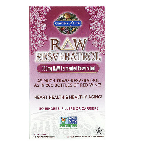 Garden of Life, RAW Resveratrol, 350 мг, 60 веганских капсул