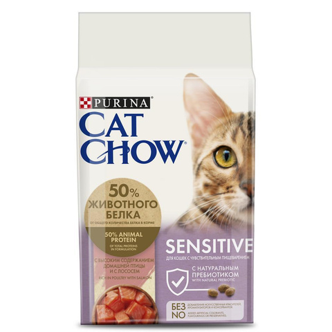Purina Cat Chow сухой корм для кошек с чувствительным пищеварением здор/кожа/шерсть 1,5 кг