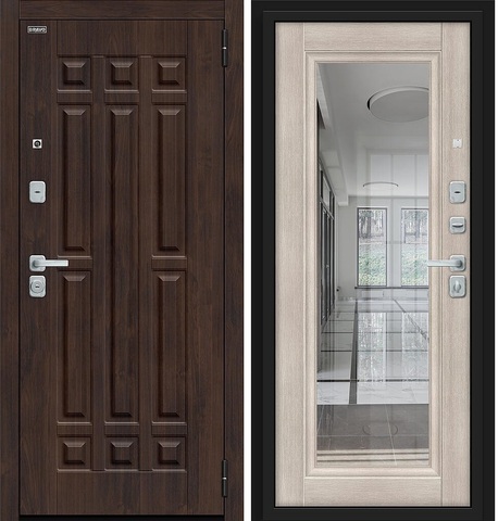 Входная дверь в квартиру с зеркалом Браво (Bravo) Форм Almon 28/Cappucino Veralinga