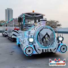 Безрельсовый паровозик «Зебралайт» 2 вагона, 25 мест, для парка