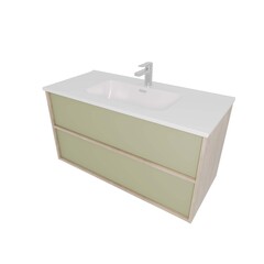 Aquatek AQ66100-DO-GS AQ66100-DO-GS Комплект мебели:Тумба 100 см ЛИБРА с раковиной AQ4100-00, 2 ящика,цвет фасадов шалфей зеленый,  корпус дуб давос фото