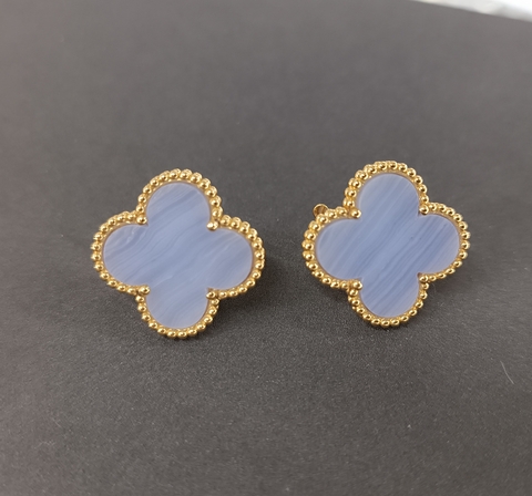 Серьги Trendy клевер крупные с сиреневой вставкой 1 мотив