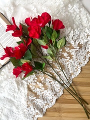 Альстромерия ветка, искусственные цветы, 5 голов+2 бутона, Красная, 1 ветка 50 см, набор 3 ветки