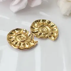 Серьги пусеты Ракушки с эмалью, голубой, 26*23 мм, сталь, позолота, СГ025