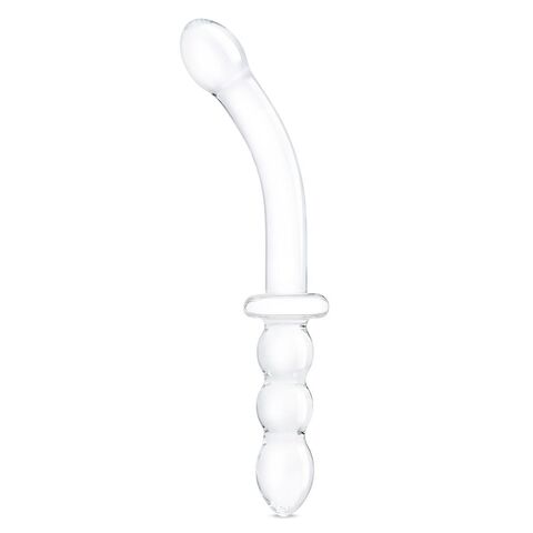 Изогнутый стеклянный фаллоимитатор 12’’ Girthy Ribbed G-Spot Glass Dildo With Handle Grip Double Ended - 30 см. - Glas GLAS-512